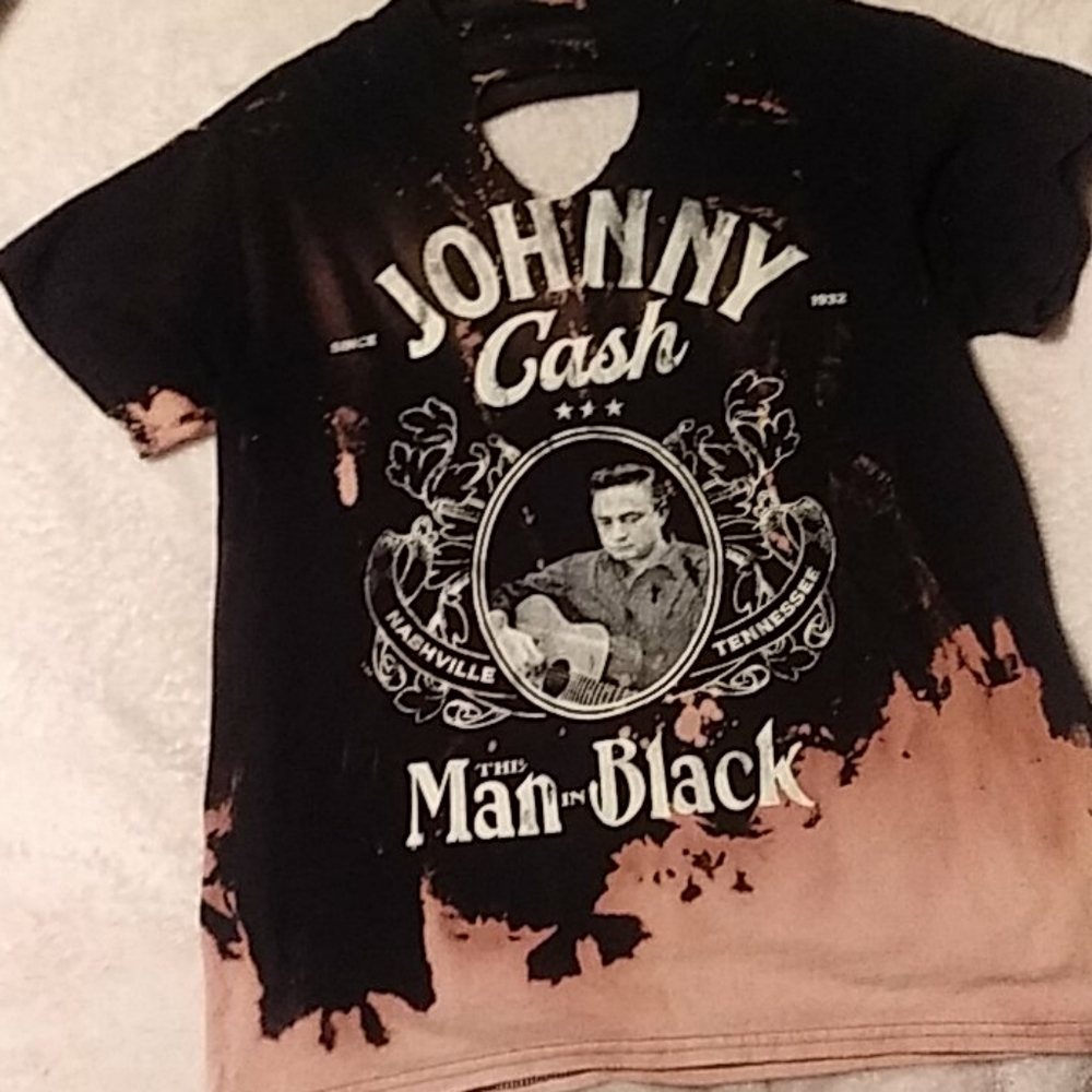 Johnny Cash tee, distressed